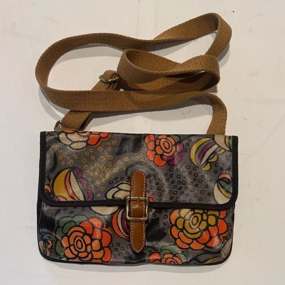 Fossil Floral Crossbody Bag with Brown Strap